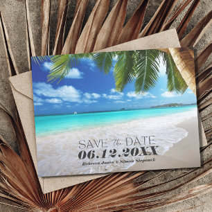 Carte Postale Faire-part Mariage sur la Plage Tropicale Enregistrez la Date