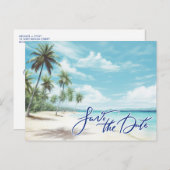 Carte Postale Faire-part Mariage sur la Plage Tropicale - Épargnez la Date (Devant / Derrière)