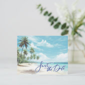 Carte Postale Faire-part Mariage sur la Plage Tropicale - Épargnez la Date (Debout devant)