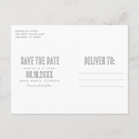 Carte Postale Faire-part Mariage sur la plage tropicale Sauvegarder la date (Dos)