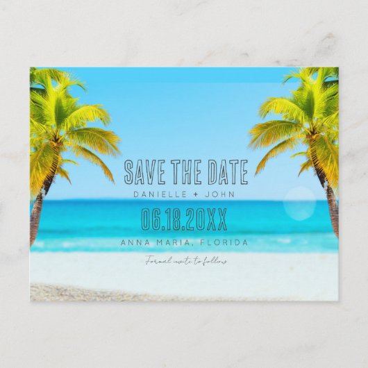 Carte Postale Faire-part Mariage sur la plage tropicale Sauvegarder la date (Devant)