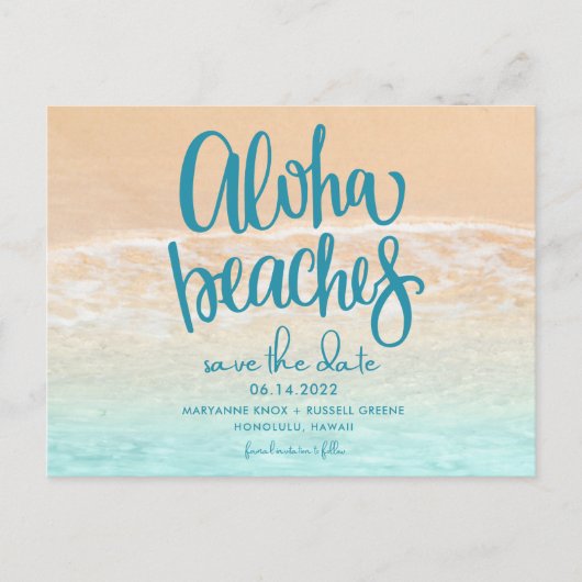 Carte Postale Faire-part Mariage sur les plages d'Hawaii Aloha Enregistrer (Devant)