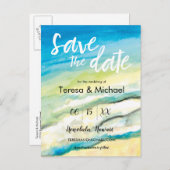 Carte Postale Faire-part Mariage sur mesure à destination Plage aquarelle (Devant / Derrière)