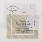 Carte Postale Faire-part Mariage Thème Dollar de Plage Sableux Enregistrer  (Devant / Derrière)