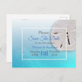 Carte Postale Faire-part Mariage Thème Dollar de Sable Bleu Aqua Enregistre (Devant / Derrière)