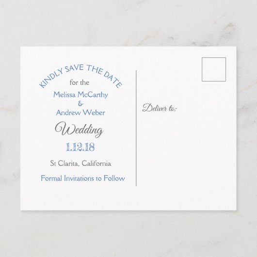 Carte Postale Faire-part Mariage Thème Dollar de Sable Bleu Aqua Enregistre (Dos)