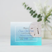 Carte Postale Faire-part Mariage Thème Dollar de Sable Bleu Aqua Enregistre (Debout devant)