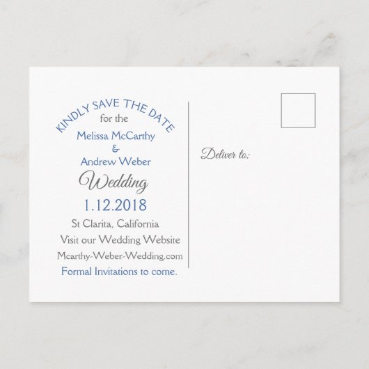 Carte Postale Faire-part Mariage Thème Dollar de Sable Bleu Enregistrer la  (Dos)