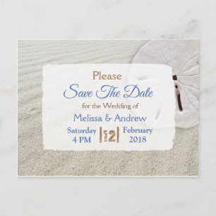 Carte Postale Faire-part Mariage Thème Dollar de Sable de Plage Épargnez la