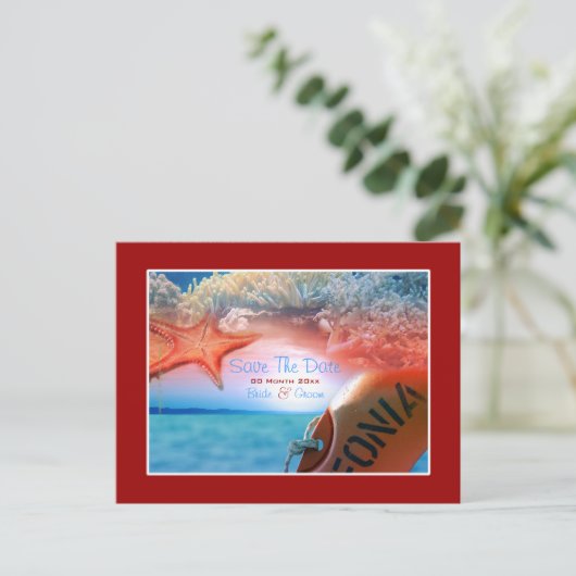 Carte Postale Faire-part Mariage thème plage croisière tropicale (Debout devant)