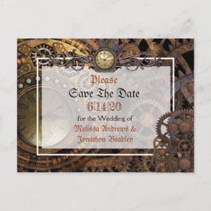 Carte Postale Faire-part Mariage Thème Steampunk Enregistrer la Date