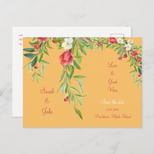 Carte Postale Faire-part Mariage toscan Love & Good Vibes Enregistrer la da (Devant / Derrière)