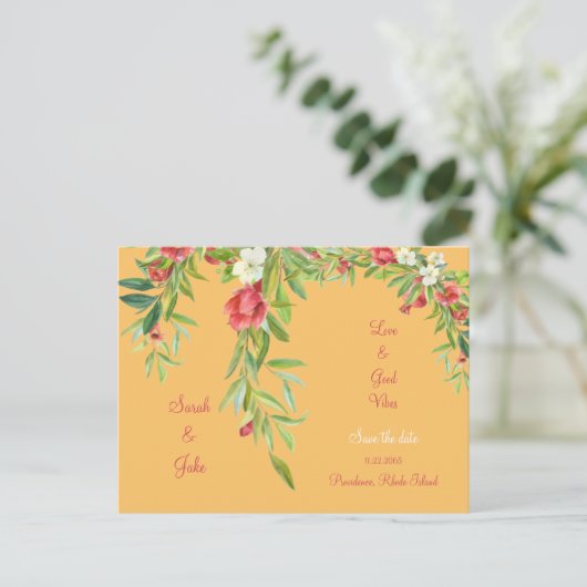 Carte Postale Faire-part Mariage toscan Love & Good Vibes Enregistrer la da (Debout devant)
