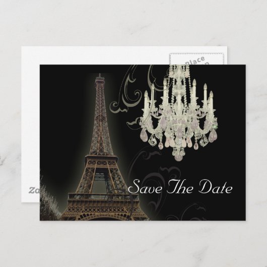 Carte Postale Faire-part Mariage Tour Eiffel Paris enregistrer la date (Devant / Derrière)