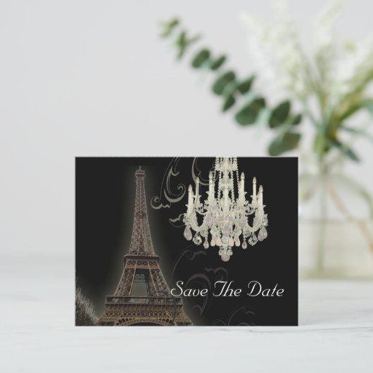 Carte Postale Faire-part Mariage Tour Eiffel Paris enregistrer la date (Debout devant)