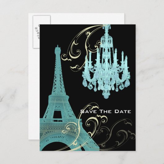 Carte Postale Faire-part Mariage Tour Eiffel Paris enregistrer la date (Devant / Derrière)