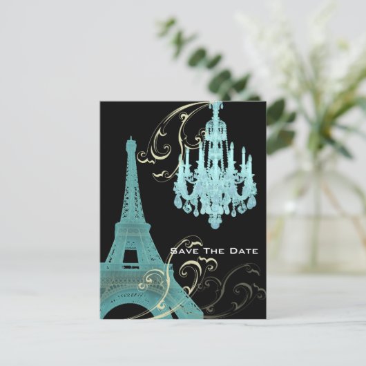 Carte Postale Faire-part Mariage Tour Eiffel Paris enregistrer la date (Debout devant)