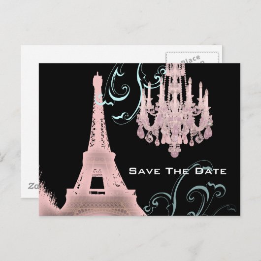 Carte Postale Faire-part Mariage Tour Eiffel Paris enregistrer la date (Devant / Derrière)