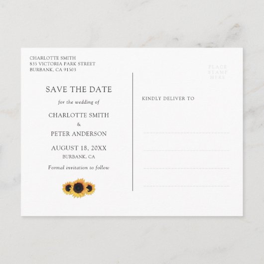 Carte Postale Faire-part Mariage tournesol rouge Photo Save The Date (Dos)