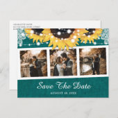 Carte Postale Faire-part Mariage Tournesol Sarcelle Photo Enregistrer La Da (Devant / Derrière)