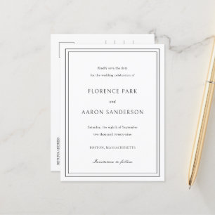 Carte Postale Faire-part Mariage traditionnel noir et blanc, enregistrez la