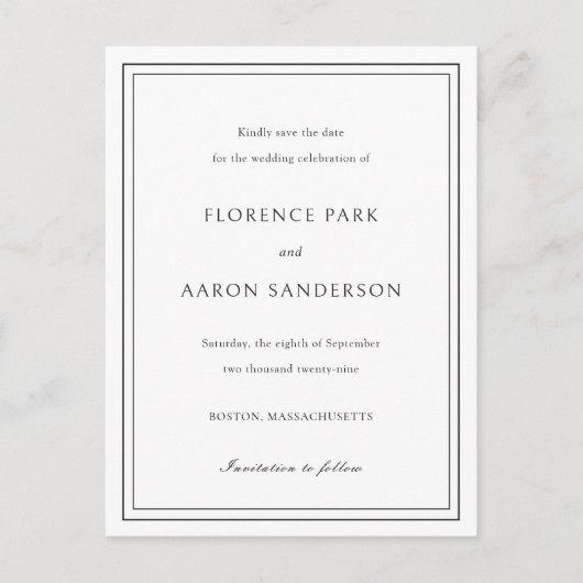 Carte Postale Faire-part Mariage traditionnel noir et blanc, enregistrez la (Devant)