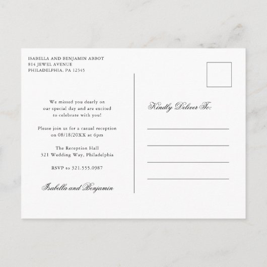 Carte Postale Faire-part Mariage traditionnel noir et blanc Formal élégant (Dos)