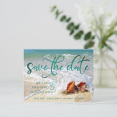 Carte Postale Faire-part Mariage Tropical Beach Destination Coques (Debout devant)