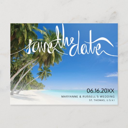 Carte Postale Faire-part Mariage Tropical Beach Paradise Enregistrer la dat (Devant)
