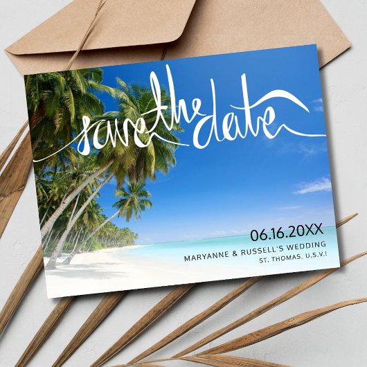 Carte Postale Faire-part Mariage Tropical Beach Paradise Enregistrer la dat