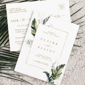 Carte Postale Faire-part Mariage Tropical Foliage Gold Enregistrer la date