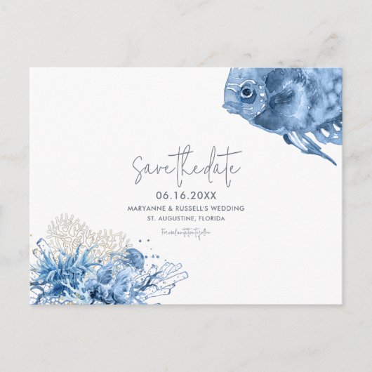 Carte Postale Faire-part Mariage Tropical sur la Plage Enregistrer la Date  (Devant)