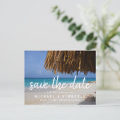 Carte Postale Faire-part Mariage Tropical sur la Plage, Épargnez la Date (Debout devant)