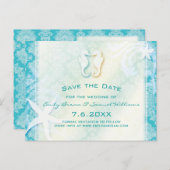 Carte Postale Faire-part Mariage turquoise à cheval Turquoise Enregistrer l (Devant / Derrière)