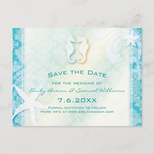 Carte Postale Faire-part Mariage turquoise à cheval Turquoise Enregistrer l (Devant)