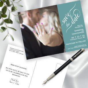 Carte Postale Faire-part Mariage turquoise Enregistrer la date Photo & Call