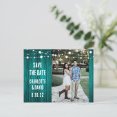 Carte Postale Faire-part Mariage Turquoise rustique Enregistrer La Date Pho (Debout devant)