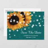 Carte Postale Faire-part Mariage turquoise Tournesol Enregistrer La Date Ca (Devant / Derrière)