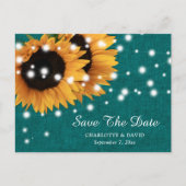 Carte Postale Faire-part Mariage turquoise Tournesol Enregistrer La Date Ca (Devant)