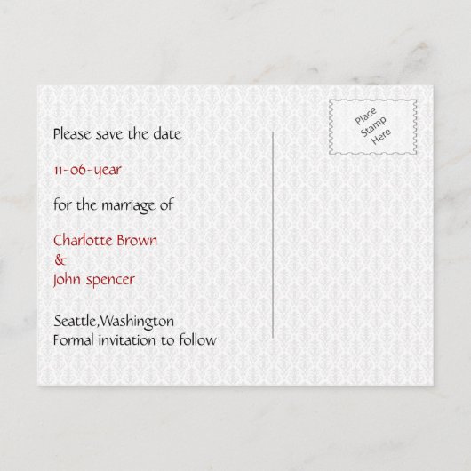 Carte Postale Faire-part mariage vegas 3 as rouge enregistrer la date (Dos)