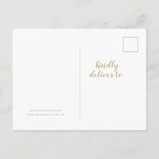 Carte Postale Faire-part Mariage vert et or Enregistrer la date (Dos)