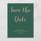 Carte Postale Faire-part Mariage vert et or Enregistrer la date (Devant)