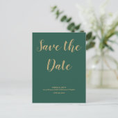 Carte Postale Faire-part Mariage vert et or Enregistrer la date (Debout devant)