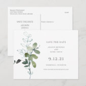 Carte Postale Faire-part Mariage vert Eucalyptus Enregistrer la date (Devant / Derrière)