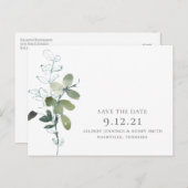 Carte Postale Faire-part Mariage vert minimal Eucalyptus Enregistrer la dat (Devant / Derrière)