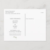 Carte Postale Faire-part Mariage vert minimal Eucalyptus Enregistrer la dat (Dos)