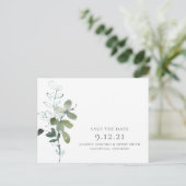 Carte Postale Faire-part Mariage vert minimal Eucalyptus Enregistrer la dat (Debout devant)