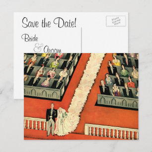 Carte Postale Faire-part Mariage Vintage Art Déco Jeunes Mariés Save the Da