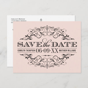 Carte Postale Faire-part Mariage vintage de couleur noire
