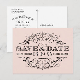 Carte Postale Faire-part Mariage vintage de couleur noire